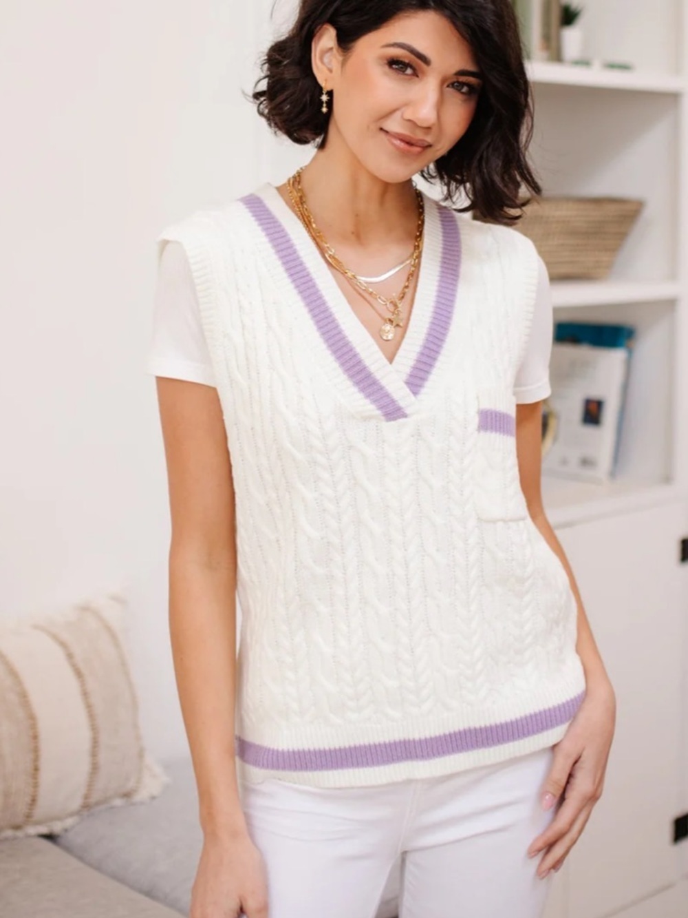 RSQ Cable Knit Preppy Sweater Vest L